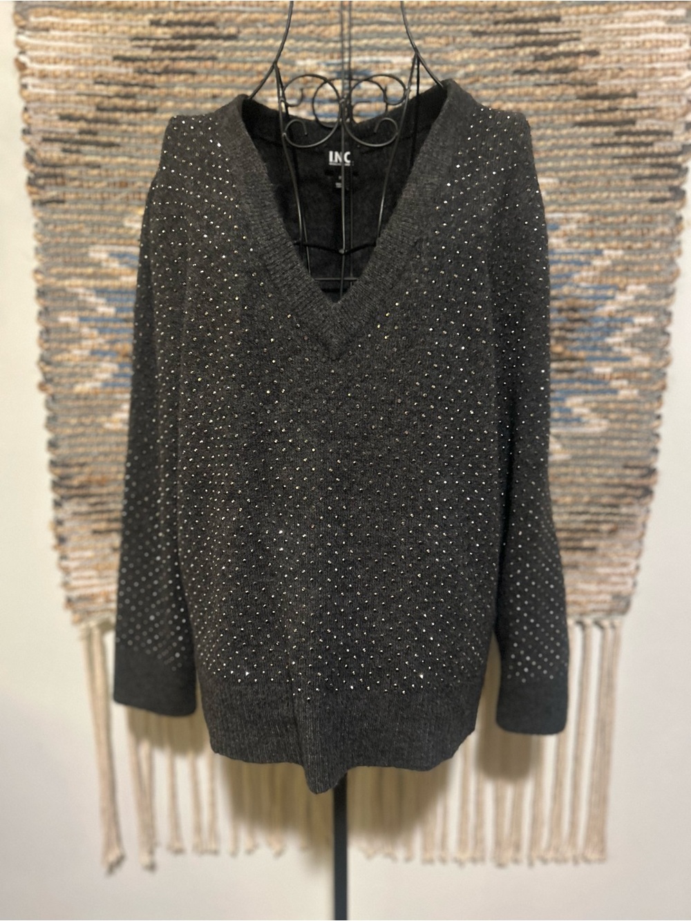 INC International Concepts V-Neck Studded Sweater